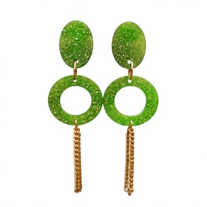 Unique Premium Geometric <b>Resin</b> Hoop Earrings Fancy Green Glitter Bohemian Design Stylish Women's Party Jewelry with Woman - Product Image 6