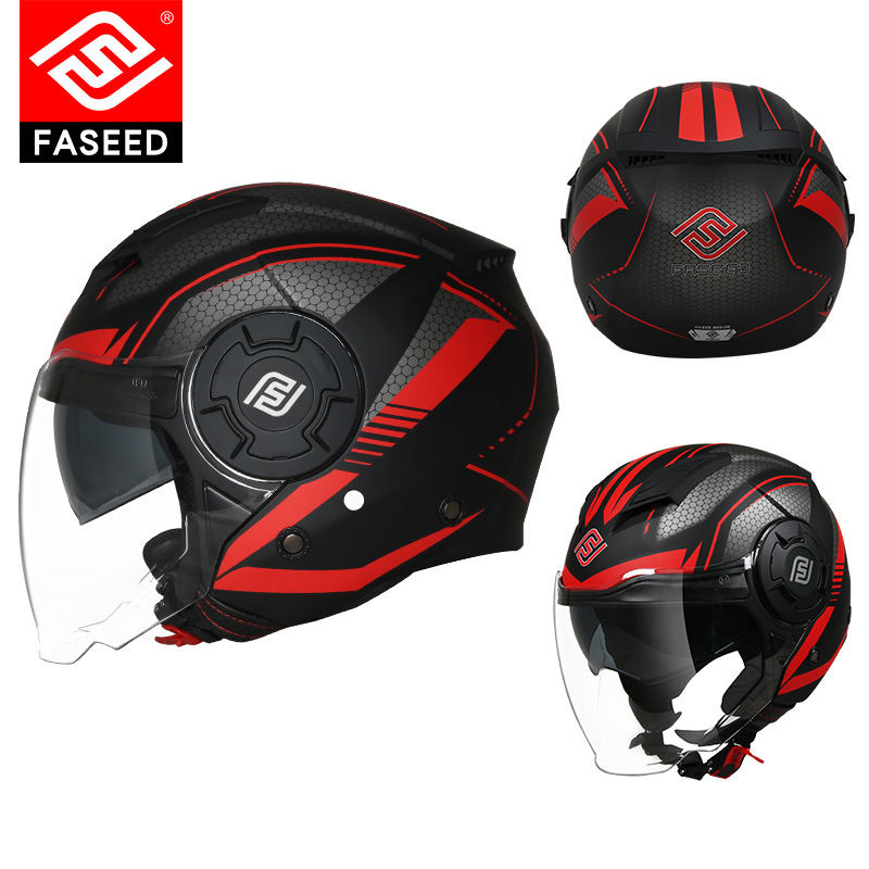 Faseed FS729 New ECE Approved 3/4 Open Face Helmet - Dual Lens for