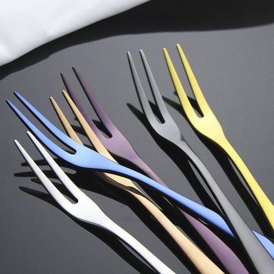 Titanium - plated 304 stainless steel fruit fork two - toothed cake dessert small fork