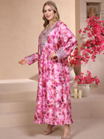 Abaya décontractée en satin à imprimé floral, broderie à la main, strass, manches longues, robe maxi modeste, Eid, Ramadan, mariage, adultes