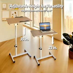 Mesa de pie móvil ajustable, Mesa con ruedas, altura ajustable, hogar, hospital, madera, metal, rodando sobre mesa de cama - Product Image 3