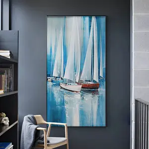 Large Sailboat Abstract Nautical Oil Painting On Canvas Sailboats Canvas Wall Art Seascape Wall Art Ocean Canvas Painting Gift