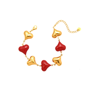 Fashion Heart <b>Bracelet</b> 316L Stainless Steel PVD Gold Plating <b>Red</b> And Gold Color For Women Jewelry - Product Image 2