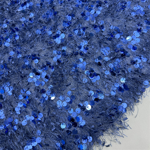 Tessuto Invernale all'Ingrosso <span class=keywords><strong>in</strong></span> Poliestere con Perline Ricamate Tessuto Peloso Lungo <span class=keywords><strong>in</strong></span> Velluto con Piume e Paillettes Ricamate - Product Image 4