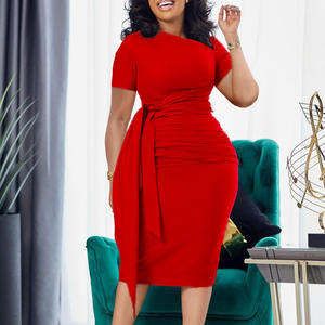 IStapromo Regalos Vestido de Verano para Mujer, Nuevo, de Manga Corta, a la Moda, Plisado, Elegante, con Cordones, Cuello Inclinado, Estilo Europeo y Americano - Product Image 2