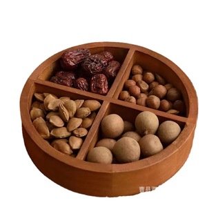 Wooden Dried Fruit Box Round 4 Compartment Desktop <b>Storage</b> <b>Tray</b> For Snacks Tea Cosmetics Jewelry Multifunctional Organizer - Product Image 1