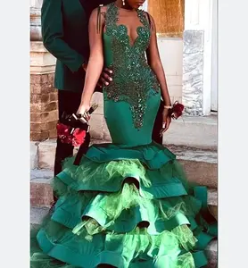 Ocstrade lujo brillante vestidos de graduación elegante 2023 negro niñas mujeres verde diamantes de imitación sirena largo vestido de noche de graduación vestido de baile