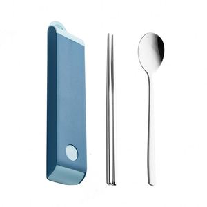 304 Stainless Steel 2/3 Pcs <b>Box</b> Travel Camping Spoon Fork Chopsticks Tableware Student Portable Cutlery Set - Product Image 2