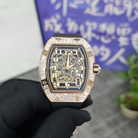 Montre mécanique pour homme personnalisée 6701 avec boîtier incrusté de diamants, cadran squelette entièrement fonctionnel, calendrier, pour affaires et banquets