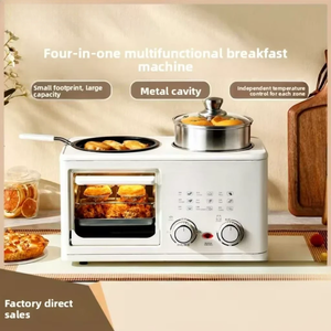 Station petit-déjeuner multifonction 4-en-1 : <span class=keywords><strong>Mini</strong></span>-<span class=keywords><strong>four</strong></span> grille-pain et grill, cuiseur vapeur, friteuse et <span class=keywords><strong>four</strong></span> à pâtisserie pour la maison - Product Image 1