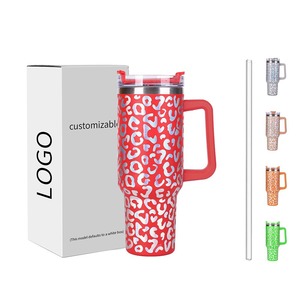 Stainless Steel Tumbler 40oz Leopard Print With Handle Travel Mug Custom Logo - Product Image 1