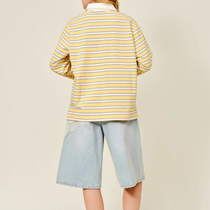 <span class=keywords><strong>Polo</strong></span> rayé oversize à manches longues et col contrastant jaune et <span class=keywords><strong>blanc</strong></span> avec fentes latérales pour <span class=keywords><strong>femme</strong></span> - Product Image 3