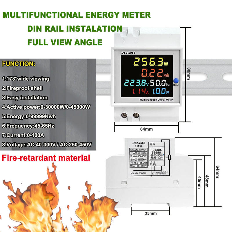 Phase Power Analyzer Single-Phase Multifunction Digital Power Meter 0.5 Class Accuracy 5A ...