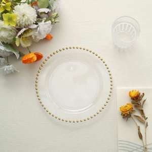 7.5 Inch Plastic Dessert <b>Plates</b> with Gold Beads Heavy Duty Clear White Salad <b>Plate</b> Bulk Disposable Dinnerware for Party - Product Image 4