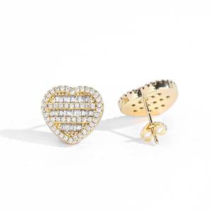 Fashionable Heart Shaped <b>Stud</b> Earring Gold Baguette Cubic Zirconia <b>Men</b> Women Hip hop Jewelry Best Gift - Product Image 1