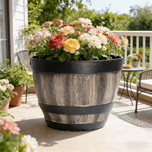 Maceta Redonda de Plástico con Aspecto de <span class=keywords><strong>Madera</strong></span>, Ligera, para Plantas de Exterior - Product Image 1