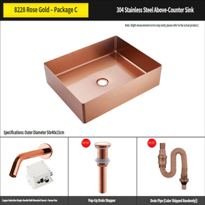 Lavabo <span class=keywords><strong>sur</strong></span> pied rectangulaire moderne en acier inoxydable or rose, lavabo artistique pour salle de bain, lavabo de <span class=keywords><strong>toilette</strong></span> d'hôtel, finition dorée de luxe léger - Product Image 6