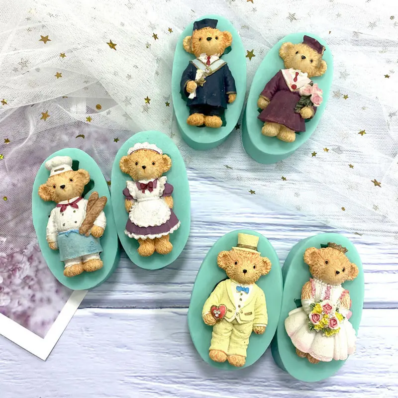 INTODIY Cute Little Bear Ice Block Mold Food grade Silicone Teddy Bear Chocolate Model Biscuit Soft Candy Silicone Fondant Molds