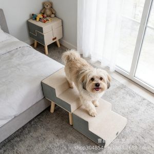 Pet Stairs For Dogs Wooden Anti Slip Steps Gray <b>White</b> Rectangle Foldable <b>Sofa</b> <b>Bed</b> Access - Product Image 5
