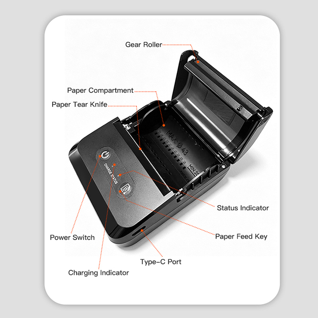80mm Mini Portable Wireless Imprimante Thermique Inkless Thermal Receipt Printer Barcode Sticker Label Printer