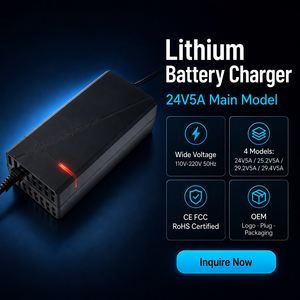 Chargeur au lithium 24V5A 25.2V/29.2V/29.4V Li-ion LiFePO4 compatible avec les batteries solaires, les bateaux de pêche, plusieurs prises en option - Product Image 1