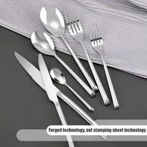 Low Price Restaurant Tableware Serving Utensils 304 Silver Large Spoon Public Fork Flatware Stainless Steel Serving Cutlery