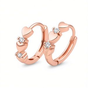 Boucles d'oreilles Huggie en or rose E2389 avec motif cœur et pierres de zircon rondes pour femmes, bijoux cadeau romantique - Product Image 1