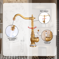 Robinets de lavabo à poignée unique antique Robinet rotatif à 360 ° Robinets de salle de bain de luxe à corps en laiton Robinets mélangeurs