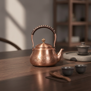 กาน้ำชาโลหะแบบจีนโบราณพร้อมฝาปิด ด้ามจับโลหะเคลือบทองแดง - Product Image 1