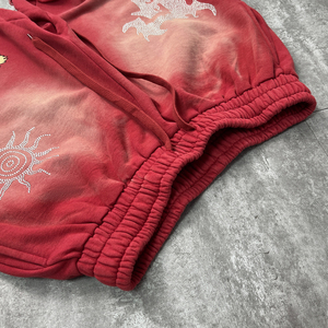 Shorts de jogging en molleton non brossé à bords bruts personnalisés pour l'été, shorts vintage en coton délavé à l'acide, shorts de sport streetwear de créateur avec strass - Product Image 4