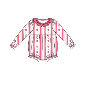 Mono de manga larga con cuello con volantes y estampado floral dulce para bebé niña, con lazo de corazón de San Valentín y estampado de burbujas - Product Image 3