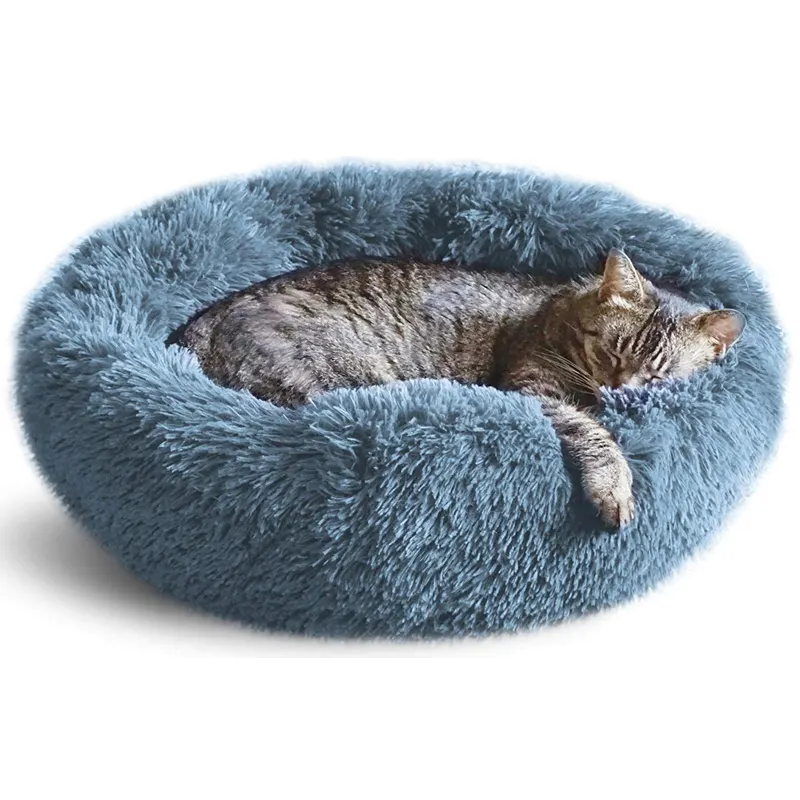 Tempat tidur Sofa anjing kucing peliharaan mudah dibersihkan berbulu menenangkan bulat nyaman dengan bulu karang