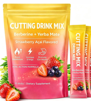 Mélange de coupes de berbérine + Yerba Maté, poudre de fruits séchés par pulvérisation saveur fraise et punch d'açaï, 60g en boîte, pour adultes, faible teneur en sucre, soutien immunitaire