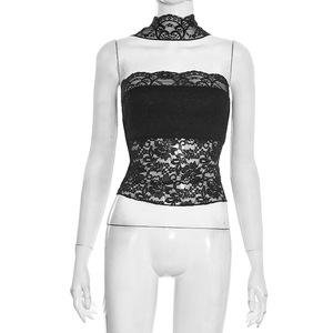 Viviblook Q25TP439 Nouveau débardeur d'été sexy en dentelle transparente sans bretelles avec écharpe pour femme - Product Image 3