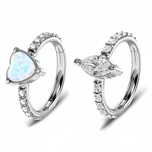 Anneau de nez en acier inoxydable avec opale et zircon incrusté, serti à griffes, bijou de piercing corporel, cadeau - Product Image 1