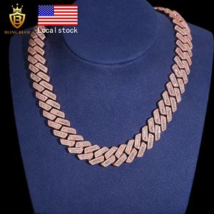 Catene da Rapper Disponibili, 18MM Taglio Baguette Moissanite, <span class=keywords><strong>Argento</strong></span> <span class=keywords><strong>925</strong></span> Placcato Oro Rosa, <span class=keywords><strong>Catena</strong></span> Cubana da <span class=keywords><strong>Uomo</strong></span>, Supera il Test del Diamante, <span class=keywords><strong>Catena</strong></span> Cubana in Moissanite - Product Image 1