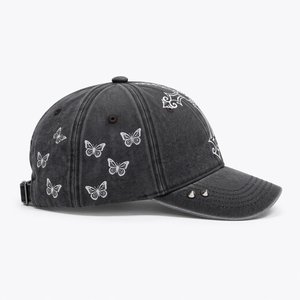 Casquette de baseball vintage à 6 panneaux en jean délavé et vieilli avec impression numérique par transfert thermique de papillon et logo personnalisé, vente en gros, fabrication - Product Image 2