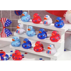 New Showers Beach Pool Baby Bath Toys Blue Red White Mini Ducks Patriotic Star Rubber Ducks for Independence Day Party