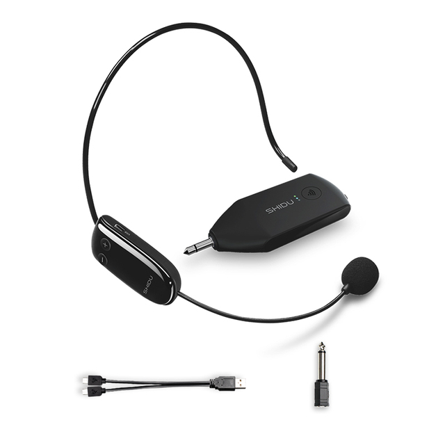Shidu UHF Wireless Transmitter&Receiver 2 in 1 Mic System Headset Cordless Podcast Recording Microphone for PA Speaker Amplifier