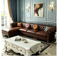 Canapé d'angle en cuir rétro américain, style antique, en forme de L, pour petit appartement, salon, canapé neuf