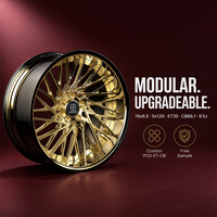 عجلات ذهبية مصبوبة من 3 قطع بـ 12 سلكًا أسودًا مقاس 20x9 10J 5x112 5x120 5x114.3 6061T6 مخصصة بتصميم عميق