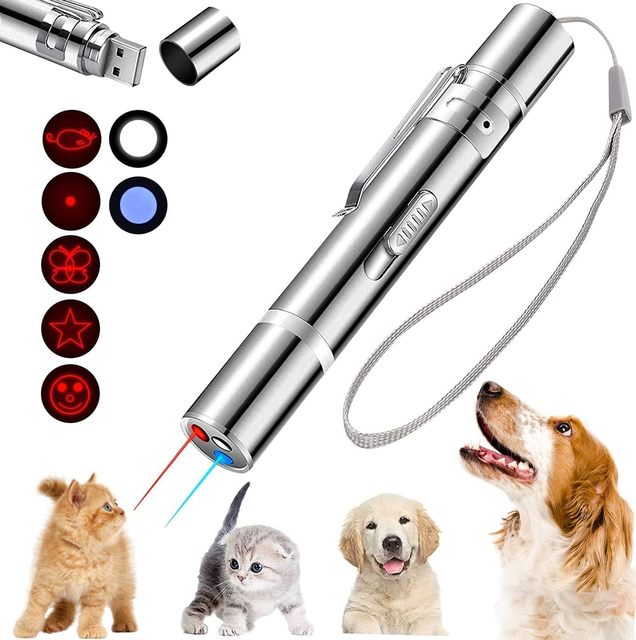 7 Adjustable Patterns Rechargeable Mini Long Range 303 Classic Stainless Steel Laser Pointer for Cats