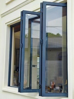 Ventana Plegable de Aleación de Aluminio, Horizontal, de Doble Pliegue y Cuatro Paneles, Impermeable e Insonorizada, para Terraza Exterior, Diseño Minimalista