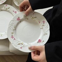 Vente en gros : Ensemble de vaisselle en céramique motif floral français, assiettes en céramique, compatibles lave-vaisselle, pour mariage