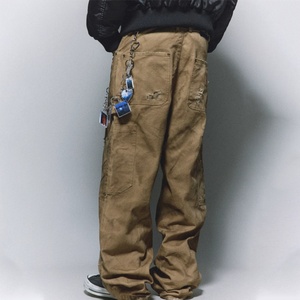 Pantalones al por mayor con efecto desgastado, 100% algodón, lona de alta calidad, corte holgado, clásicos, con efecto de gran desgaste, con remaches y doble rodilla. - Product Image 3