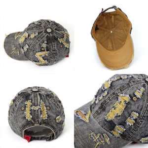 Casquettes de baseball en jean délavé et vieilli personnalisées, style vintage, avec bretelles déchirées et trous, pour le golf et le tennis - Product Image 2
