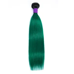 Ekstensi rambut manusia hijau 1B/kualitas terbaik Brasil dua warna rambut manusia Remy gelombang lurus halus