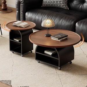 Mesa de centro redonda móvil con estante de almacenamiento para sala de estar, mesa de té para el hogar - Product Image 2