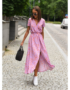 Nouvelle mode d'été 2025, robe à manches courtes et col en V, robes décontractées à imprimé floral tropical pour femmes - Product Image 5