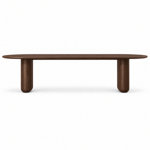 Table de salle à manger ovale minimaliste moderne pour l'extérieur avec base à double colonne arrondie, table de patio en bois foncé pour jardin et terrasse FUNZE - Product Image 1